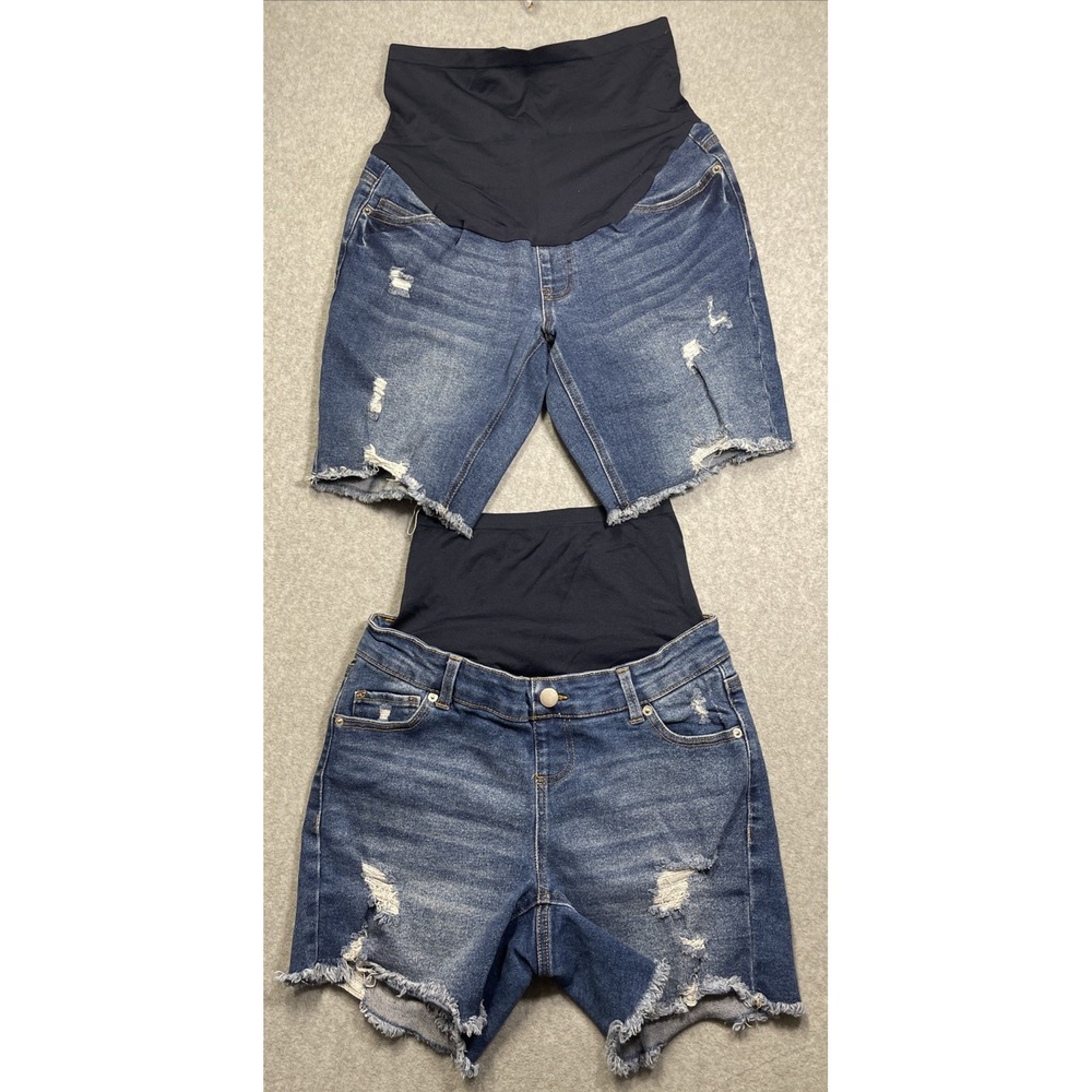 Time and Tru Maternity Jean Shorts Women's Sz 4-6 Distressed (Lot of 2) Summer
